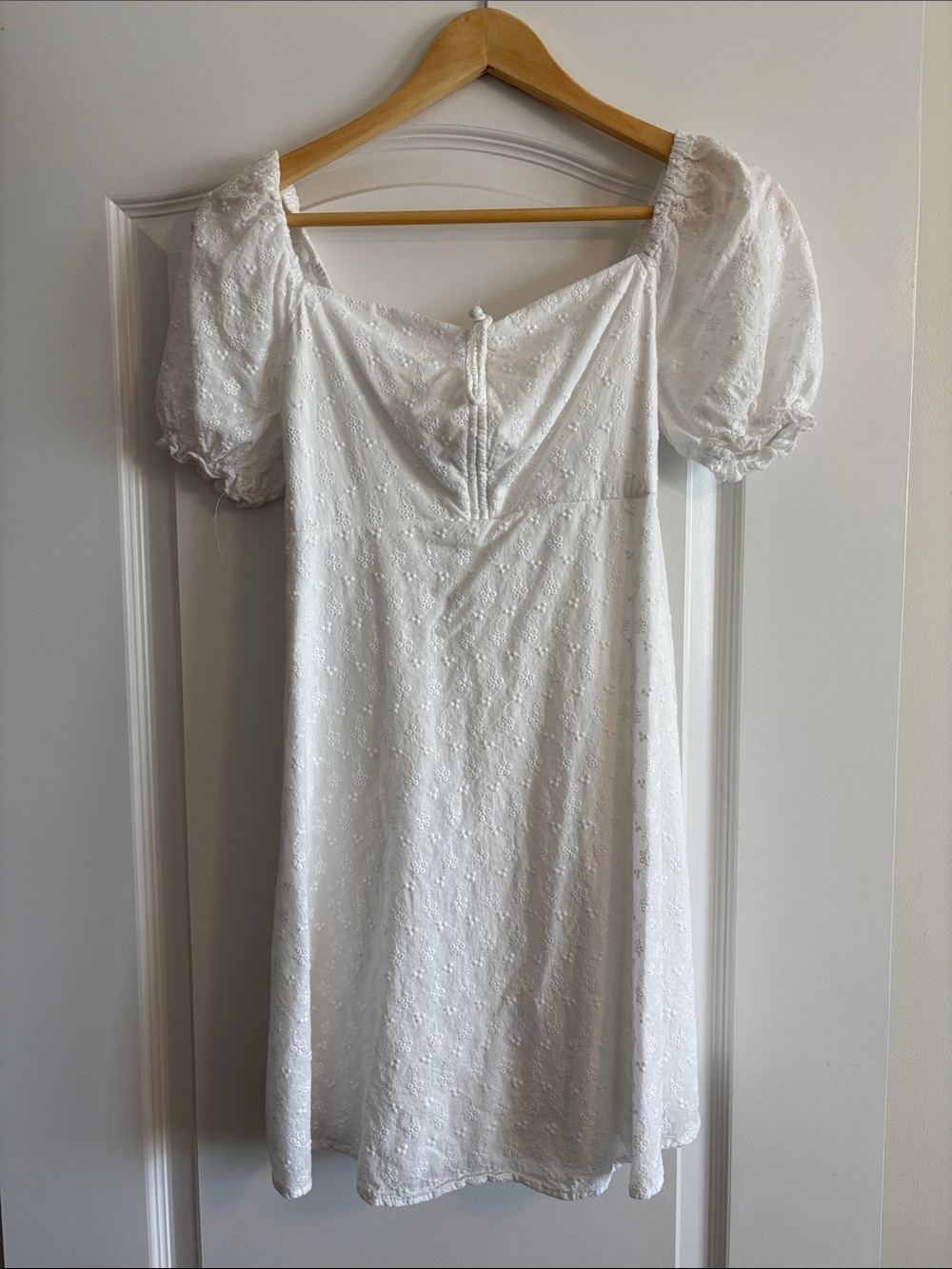 White Eyelet Puff Sleeve Mini Dress